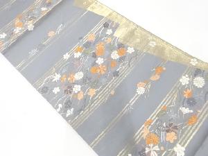 アンティーク　横段に松梅・菊模様織出し袋帯（材料）